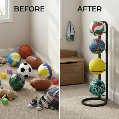 CARLA HOME 4 Tier Ball Storage Rack - Vertical Metal Stand - Black - Basketball Hoop - Image 5