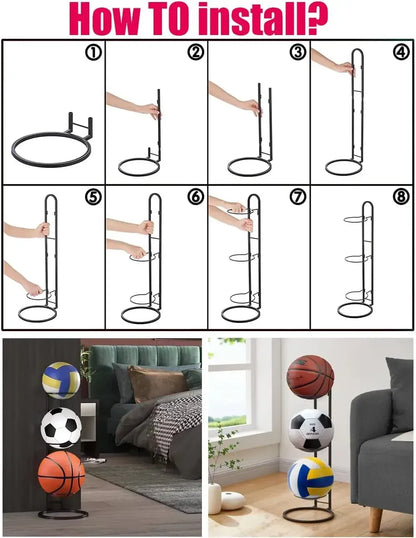 CARLA HOME 4 Tier Ball Storage Rack - Vertical Metal Stand - Black - Basketball Hoop - Image 8