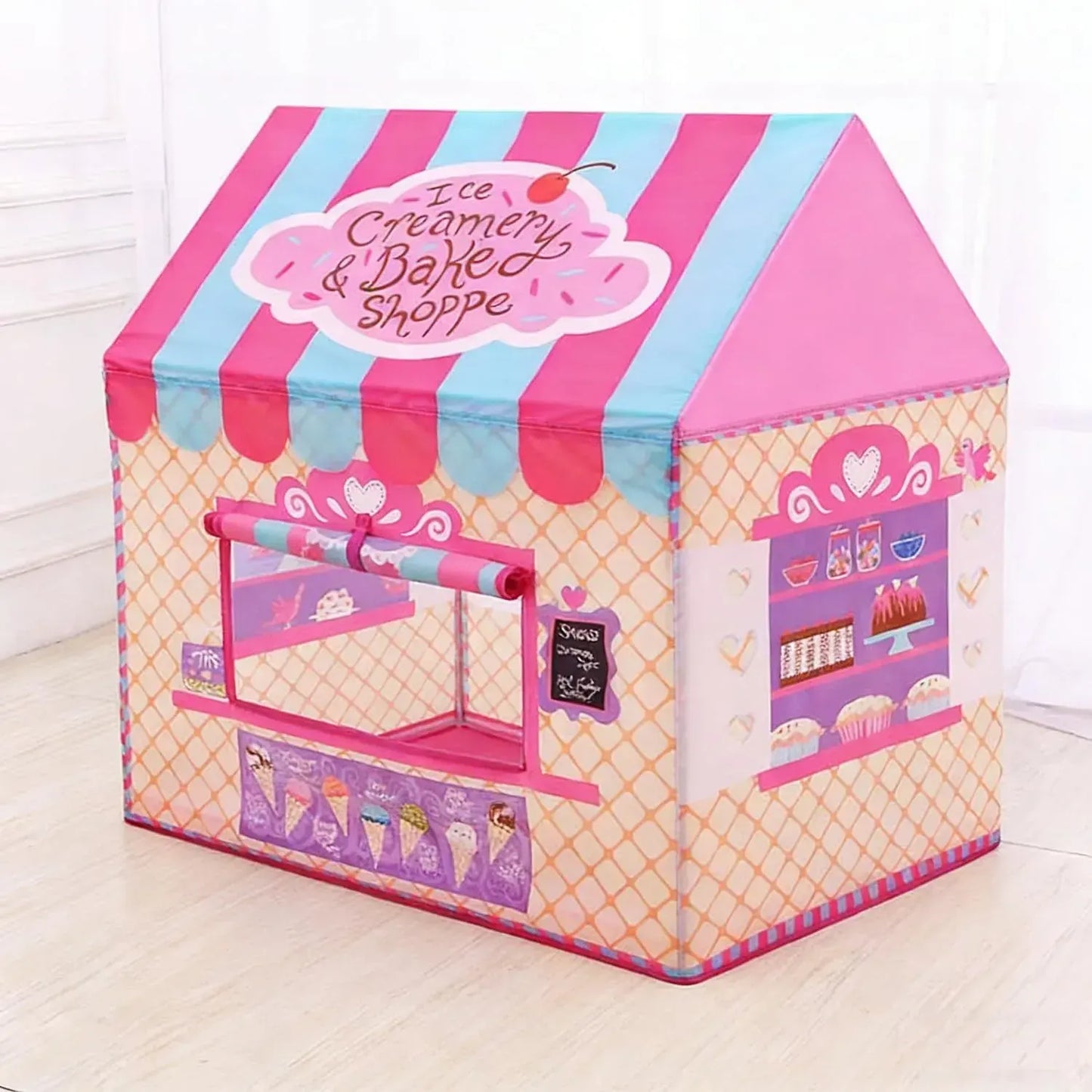 CARLA HOME Kids Ice Cream Bakery Play Tent Pink Pop Up Playhouse - Outdoor Play Equipment Play Tents & Tunnels - Image 4