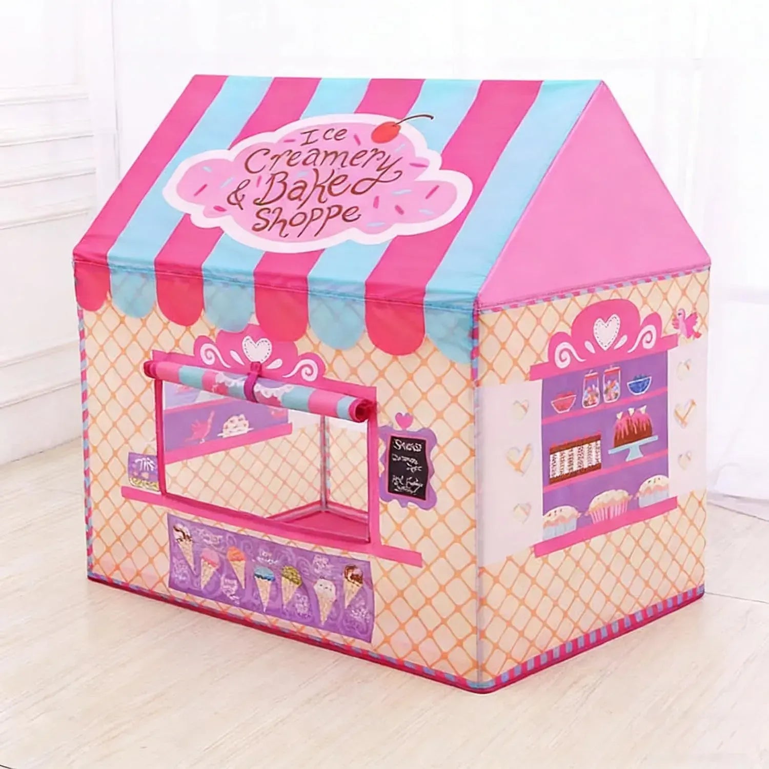 CARLA HOME Kids Ice Cream Bakery Play Tent Pink Pop Up Playhouse - Outdoor Play Equipment Play Tents & Tunnels - Image 4