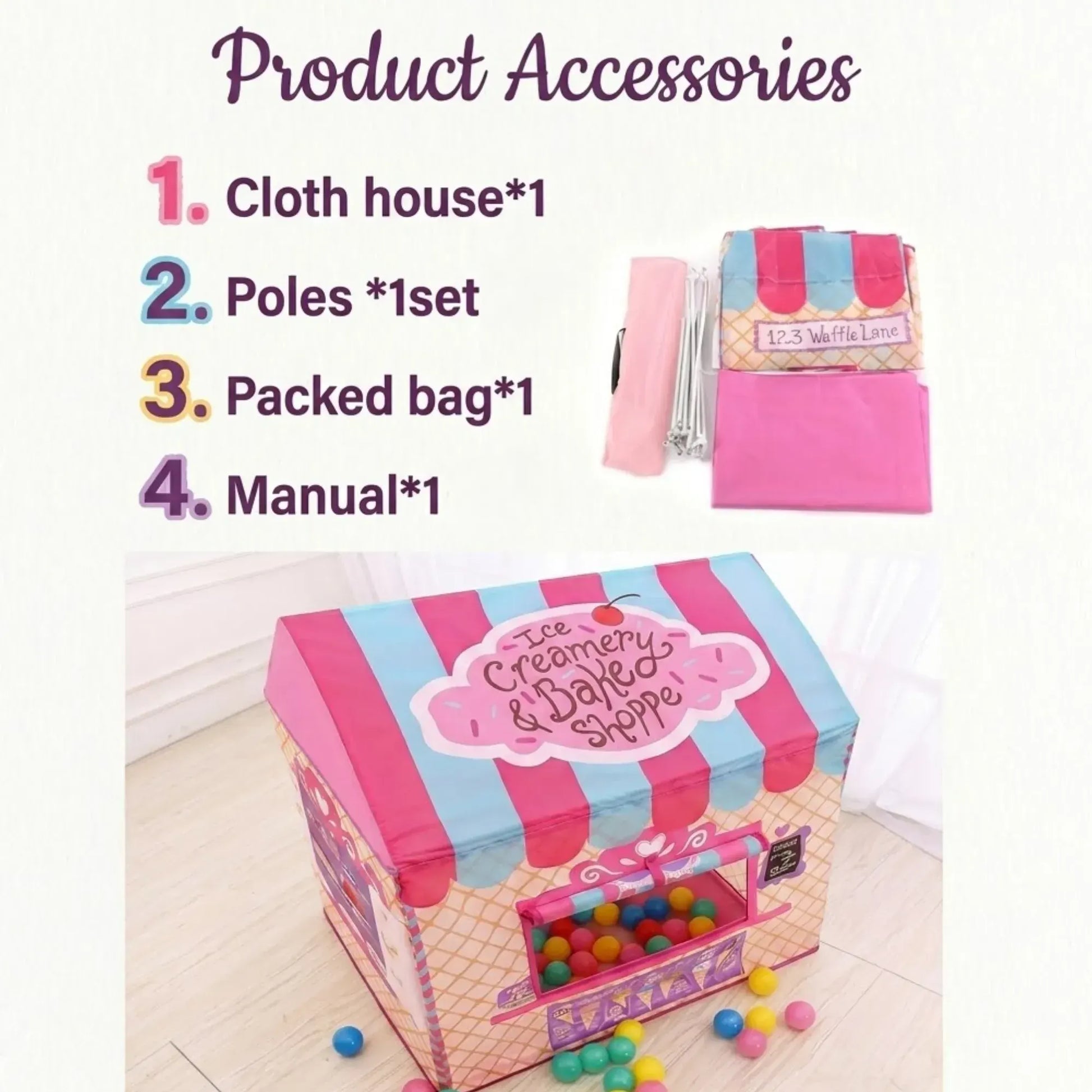 CARLA HOME Kids Ice Cream Bakery Play Tent Pink Pop Up Playhouse - Outdoor Play Equipment Play Tents & Tunnels - Image 6