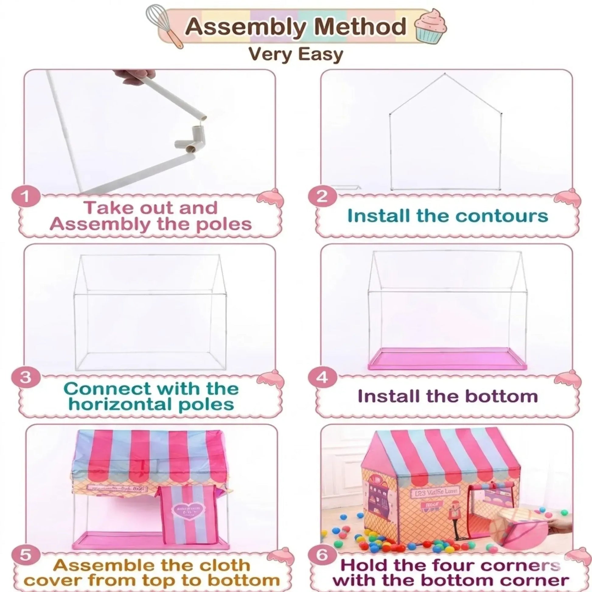 CARLA HOME Kids Ice Cream Bakery Play Tent Pink Pop Up Playhouse - Outdoor Play Equipment Play Tents & Tunnels - Image 9