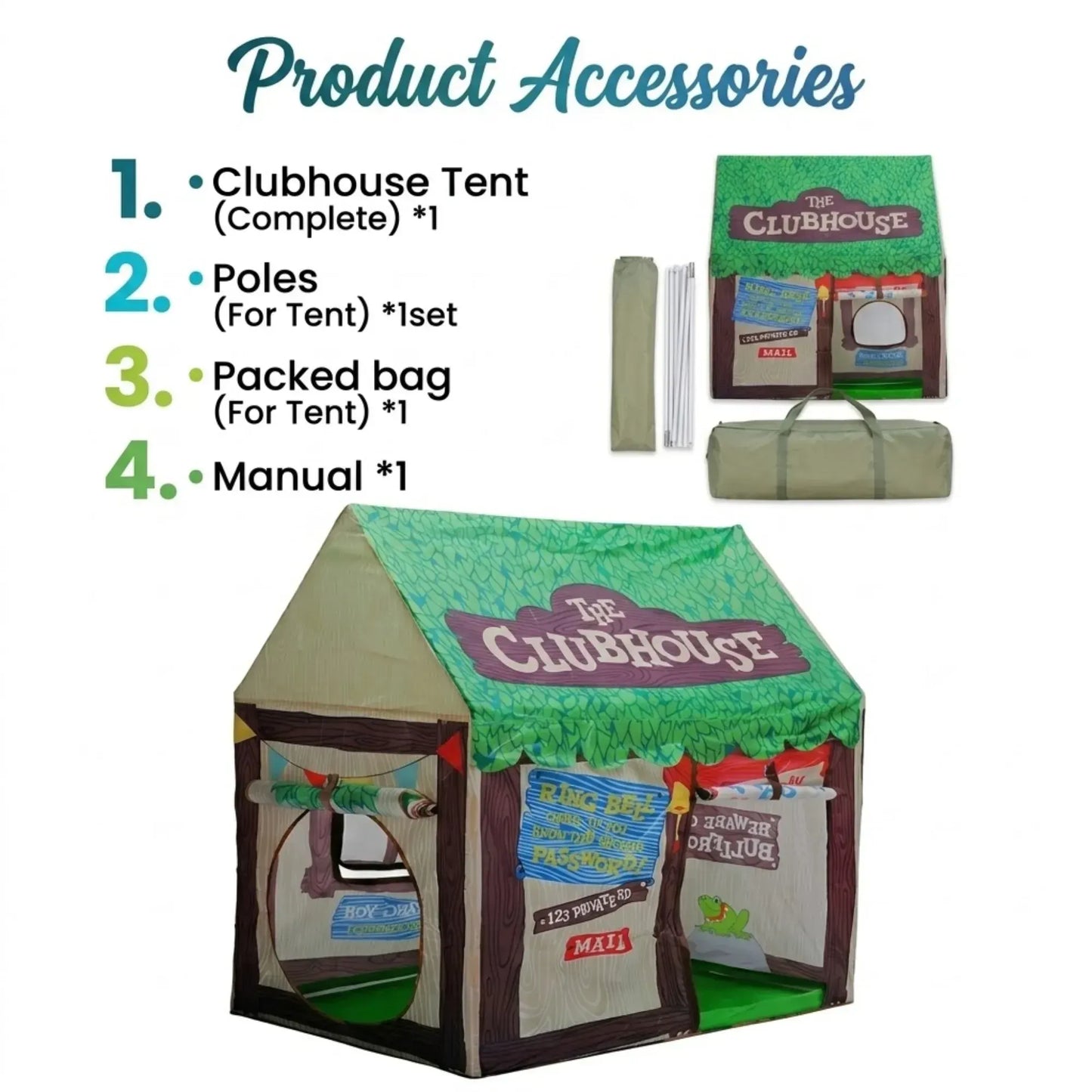 CARLA HOME Kids Clubhouse Play Tent - Green - Outdoor Play Equipment Play Tents & Tunnels - Image 6