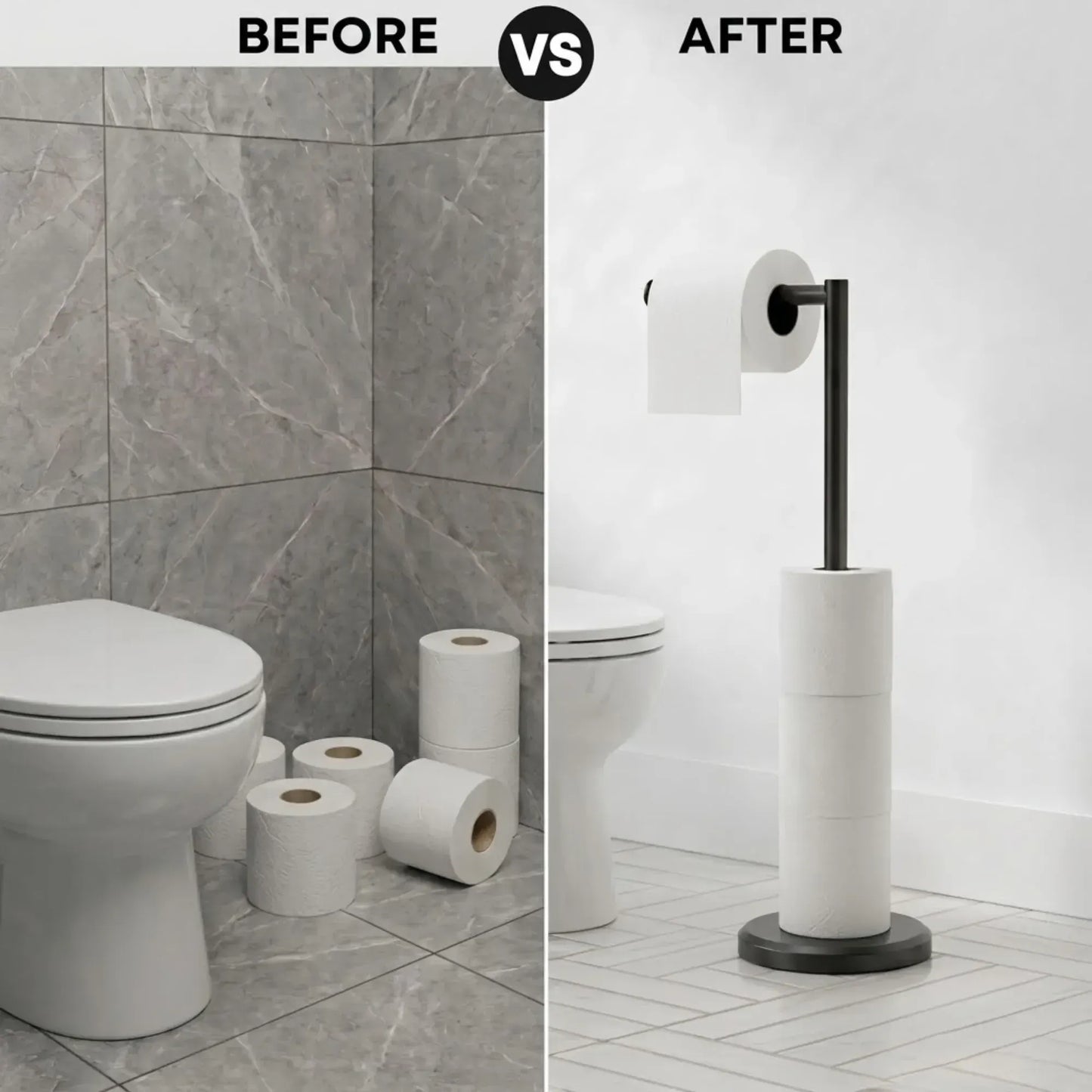 CARLA HOME Toilet Paper Holder Stand with Storage - Black - METAL - Bathroom Accessories Toilet Paper Holders - Image 5