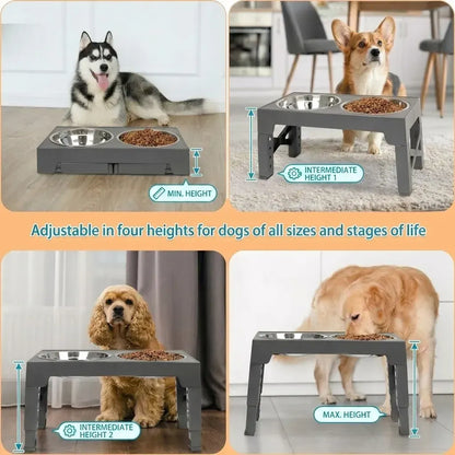 CARLA HOME Raised Dog Bowl Stand - 4 - Height Adjustable - Black - Pet Feeder - Metal - Image 3