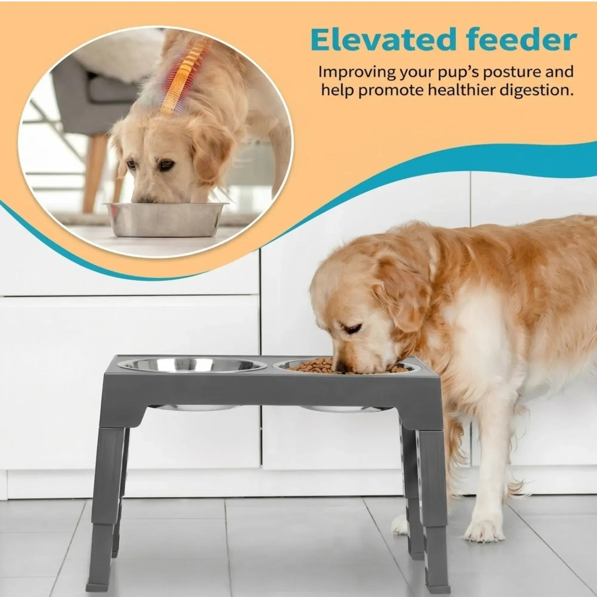 CARLA HOME Raised Dog Bowl Stand - 4 - Height Adjustable - Black - Pet Feeder - Metal - Image 6