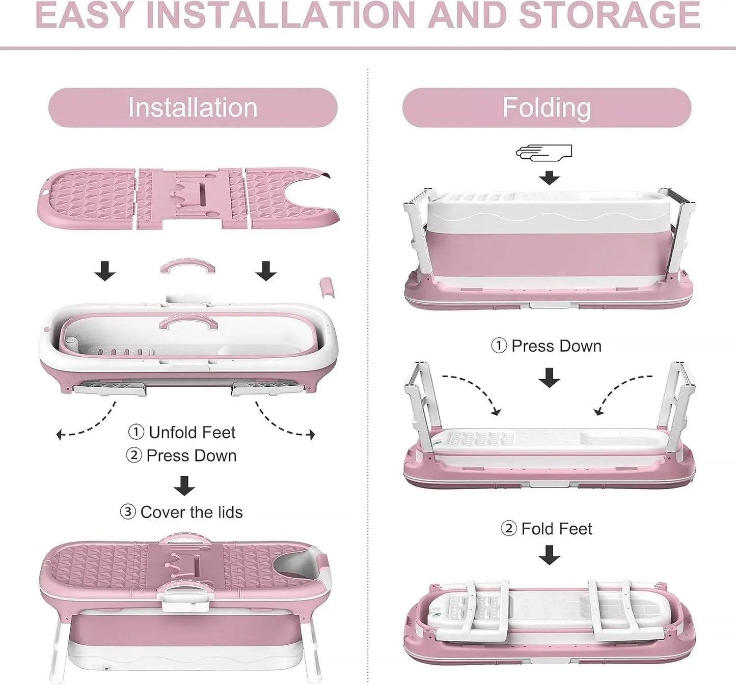 CARLA HOME Foldable Bathtub Adult - Collapsible Soaking Tub - Pink - Folding Bathub - Image 4
