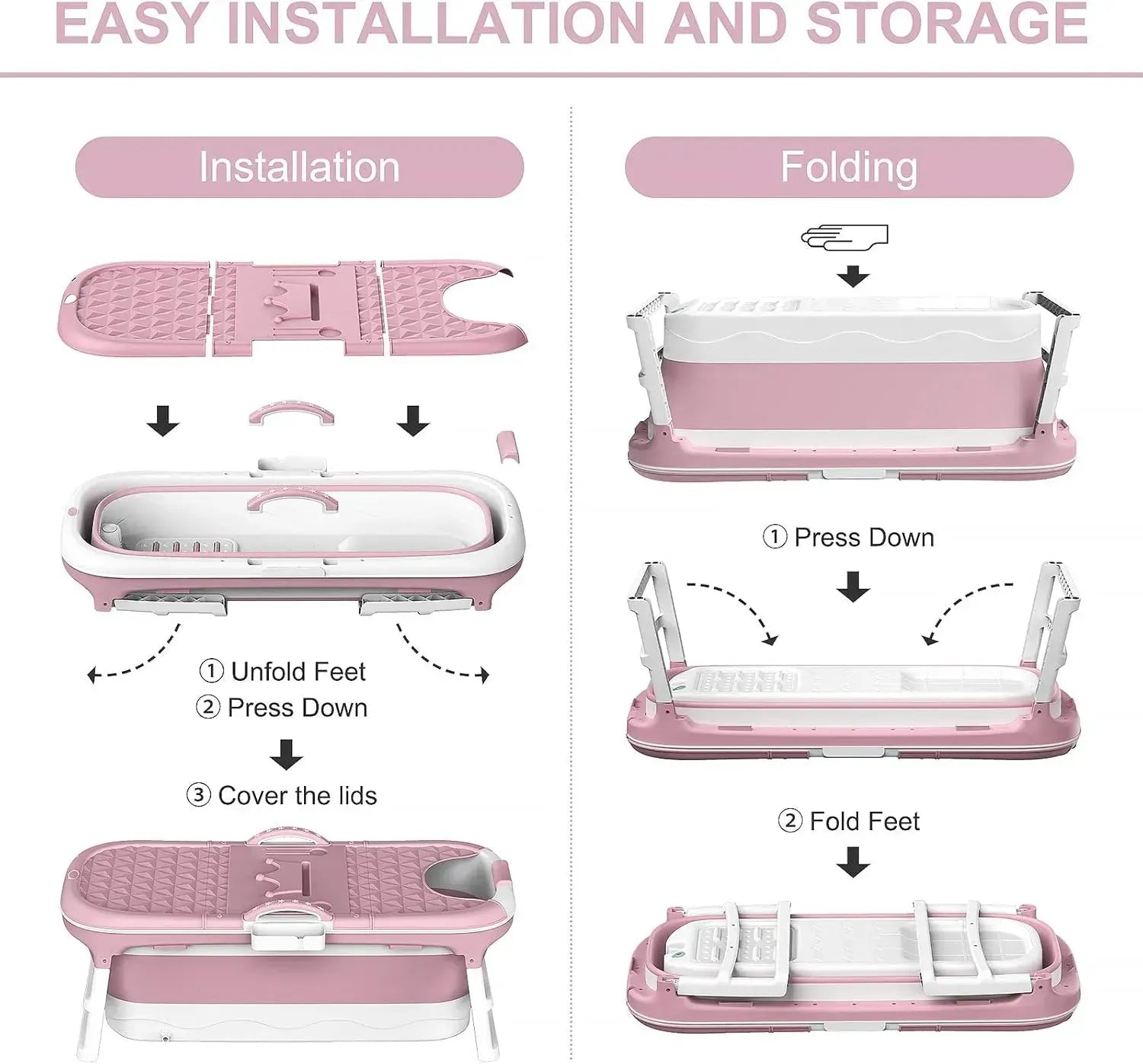 CARLA HOME Foldable Bathtub Adult - Collapsible Soaking Tub - Pink - Folding Bathub - Image 4