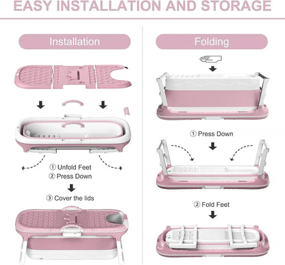 CARLA HOME Foldable Bathtub Adult - Collapsible Soaking Tub - Pink - Folding Bathub - Image 4