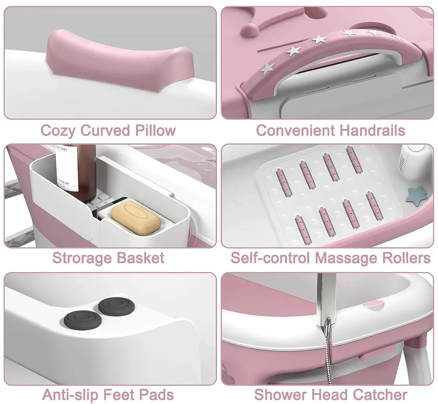 CARLA HOME Foldable Bathtub Adult - Collapsible Soaking Tub - Pink - Folding Bathub - Image 5
