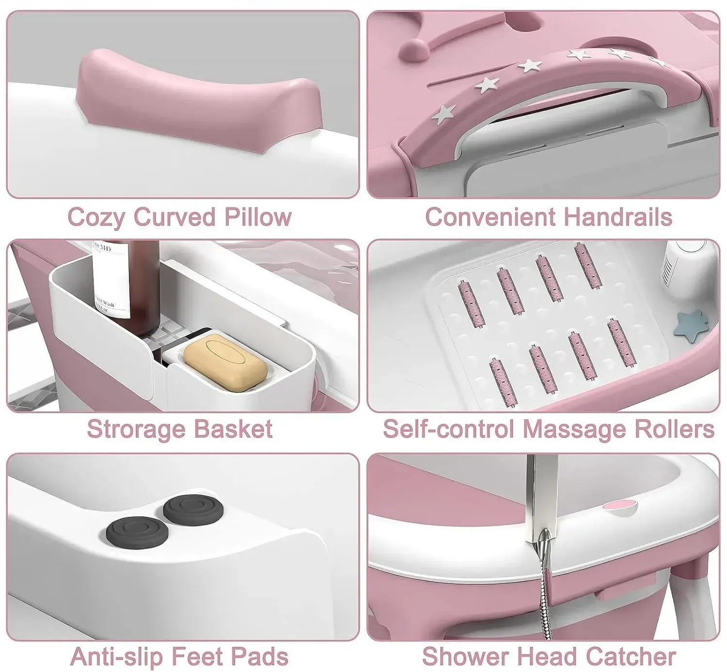 CARLA HOME Foldable Bathtub Adult - Collapsible Soaking Tub - Pink - Folding Bathub - Image 5