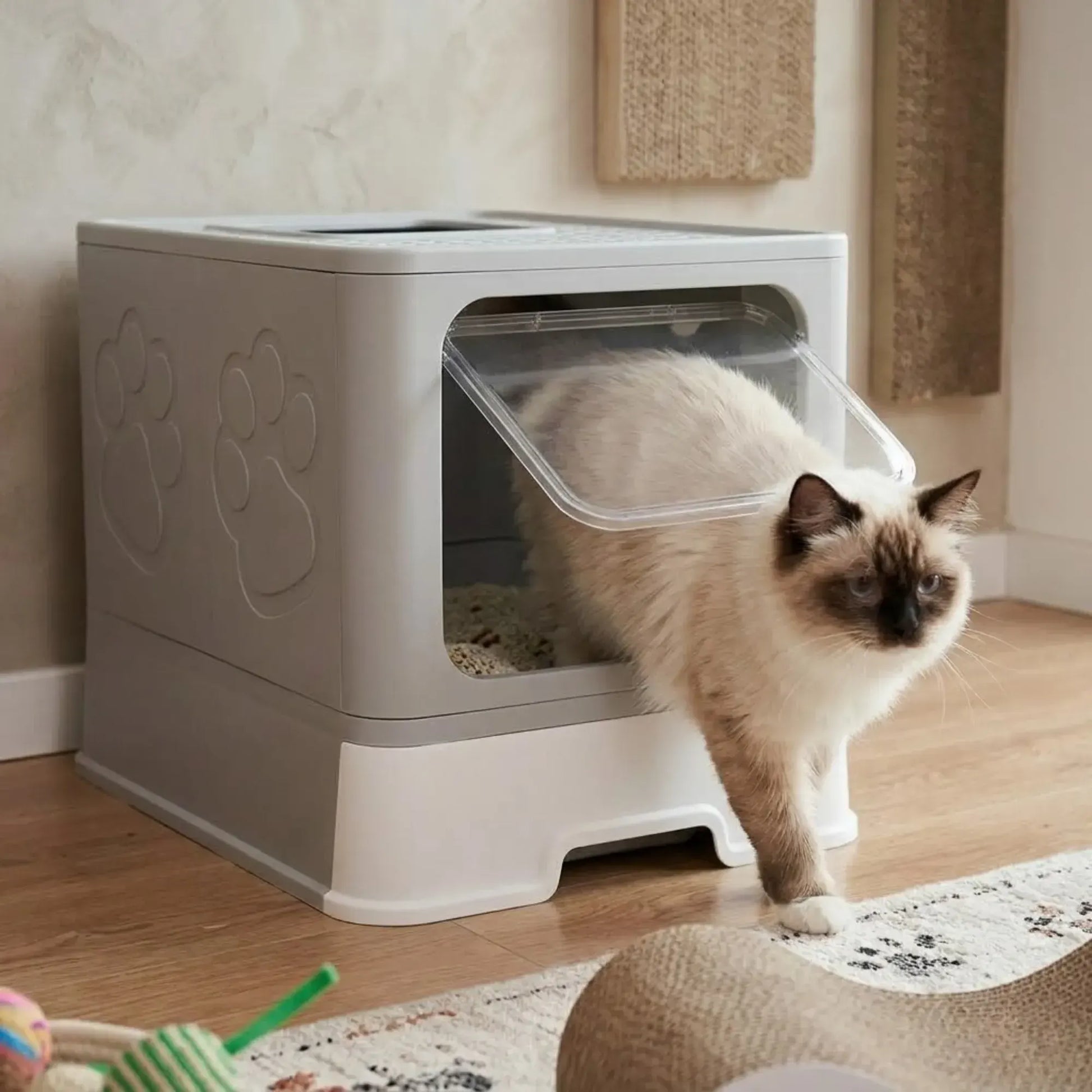 CARLA HOME Foldable Enclosed Cat Litter Box with Scoop - Grey - Plastic - Kitty Litter Tray - Image 2