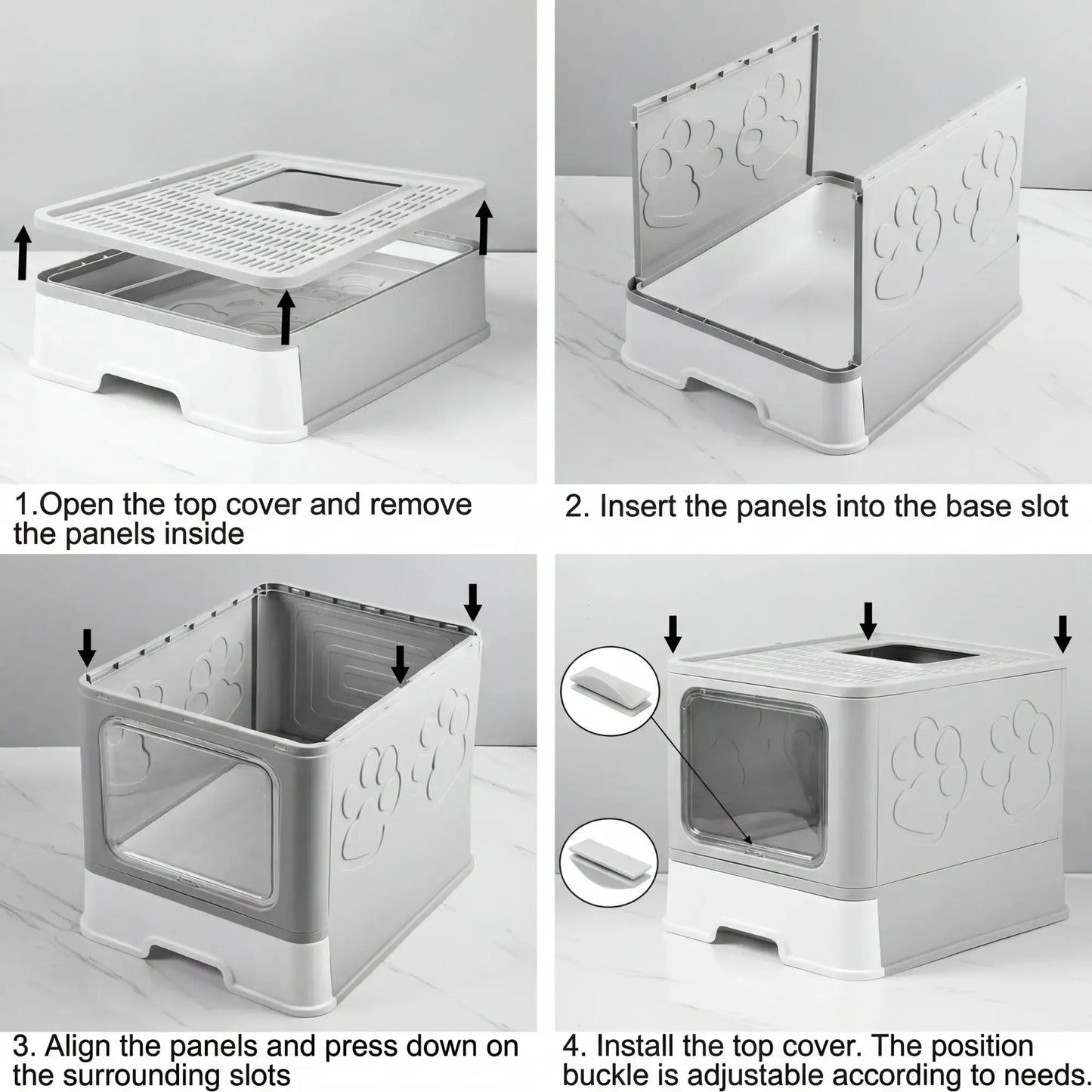 CARLA HOME Foldable Enclosed Cat Litter Box with Scoop - Grey - Plastic - Kitty Litter Tray - Image 3