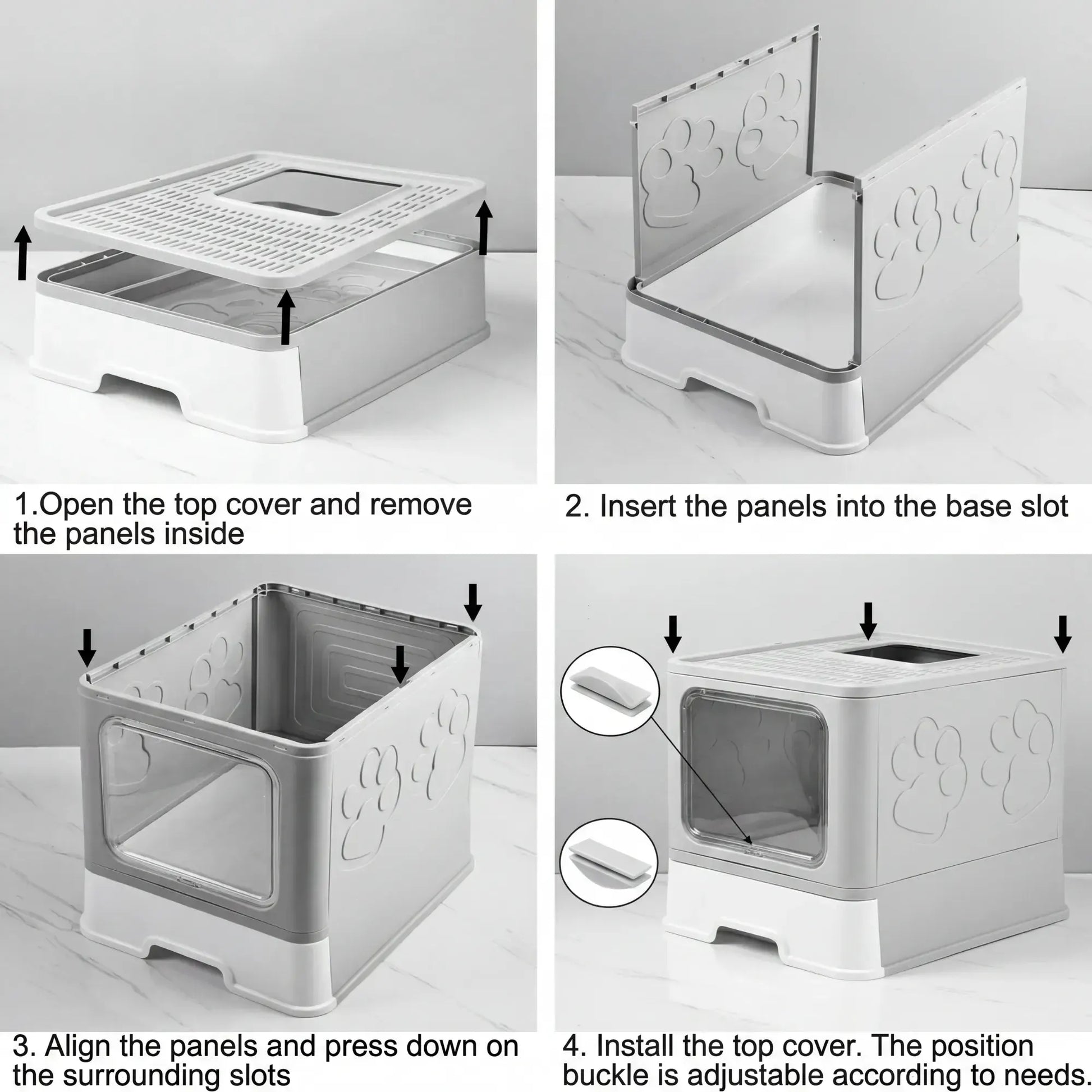 CARLA HOME Foldable Enclosed Cat Litter Box with Scoop - Grey - Plastic - Kitty Litter Tray - Image 3