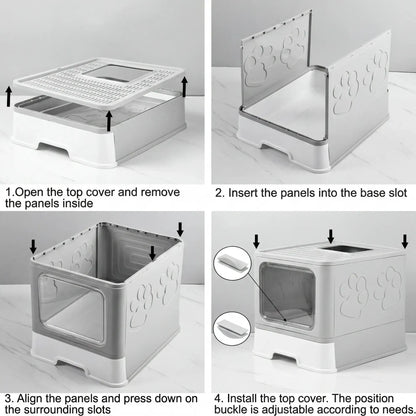 CARLA HOME Foldable Enclosed Cat Litter Box with Scoop - Grey - Plastic - Kitty Litter Tray - Image 3