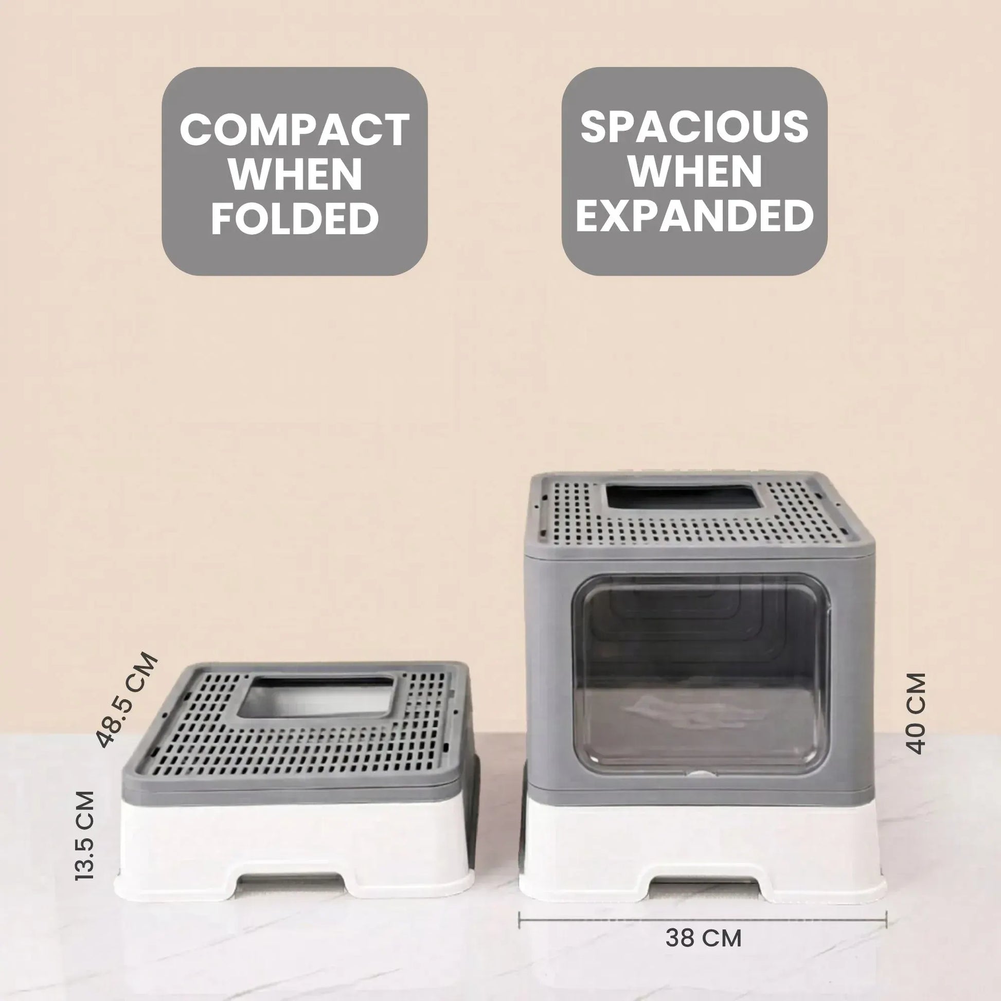 CARLA HOME Foldable Enclosed Cat Litter Box with Scoop - Grey - Plastic - Kitty Litter Tray - Image 4
