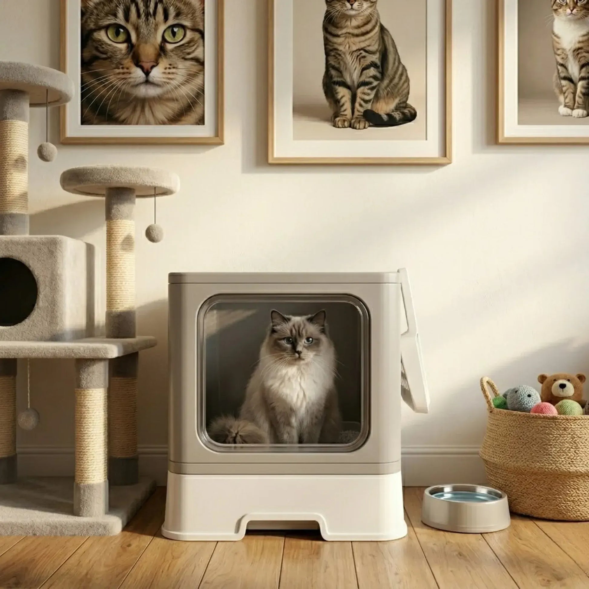 CARLA HOME Foldable Enclosed Cat Litter Box with Scoop - Grey - Plastic - Kitty Litter Tray - Image 9