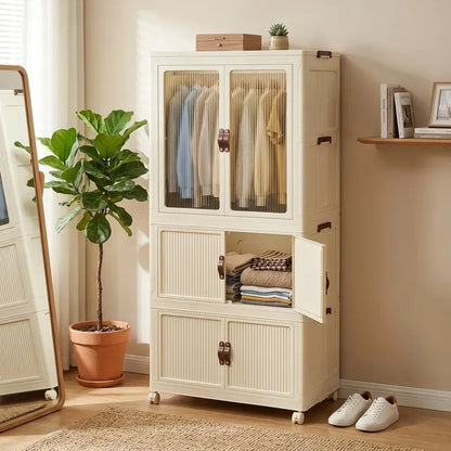 CARLA HOME 3 - Tier Foldable Wardrobe Cabinet - White - Plastic - Clothe Storage - Image 2