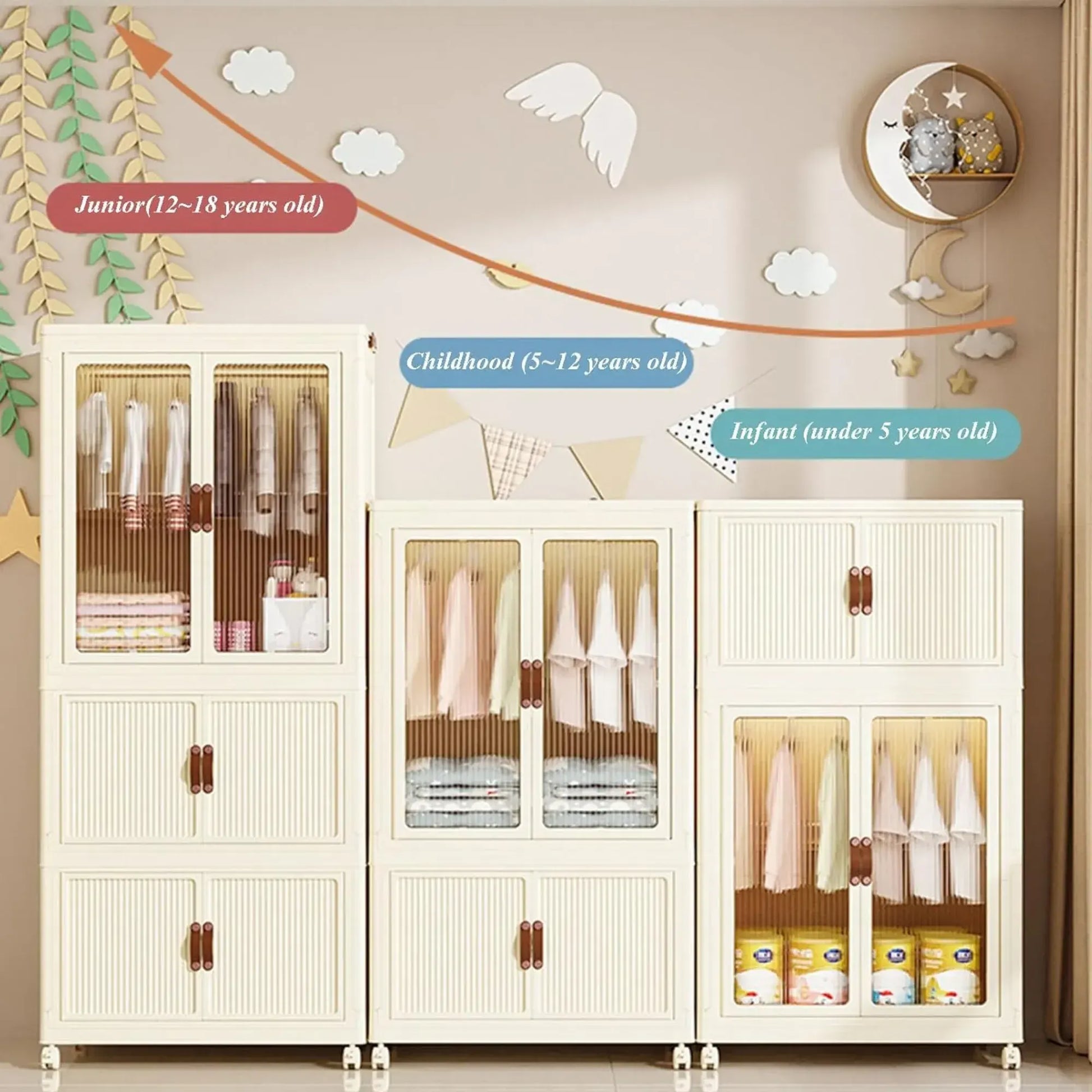 CARLA HOME 3 - Tier Foldable Wardrobe Cabinet - White - Plastic - Clothe Storage - Image 5