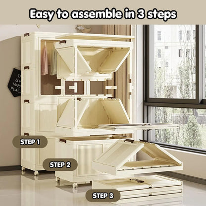 CARLA HOME 3 - Tier Foldable Wardrobe Cabinet - White - Plastic - Clothe Storage - Image 6