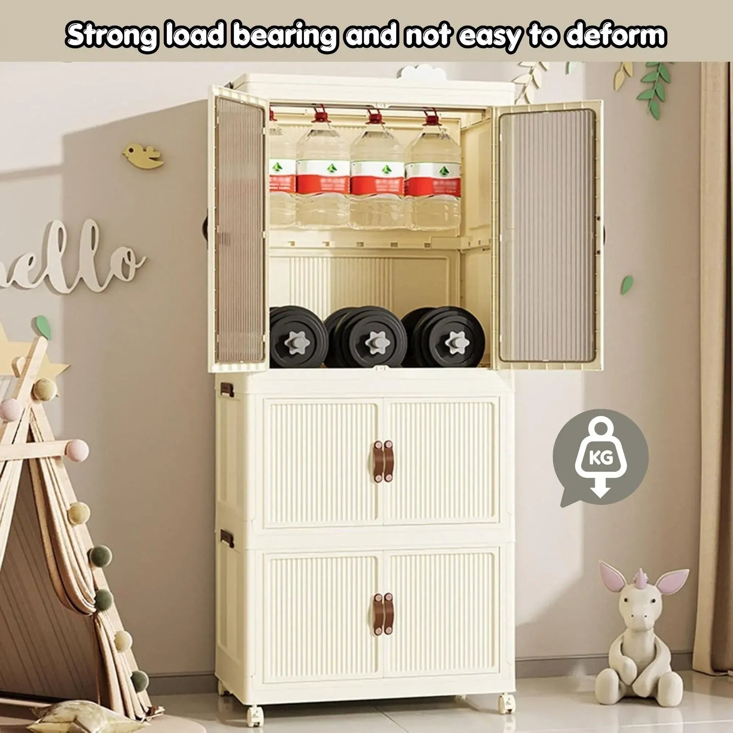 CARLA HOME 3 - Tier Foldable Wardrobe Cabinet - White - Plastic - Clothe Storage - Image 7