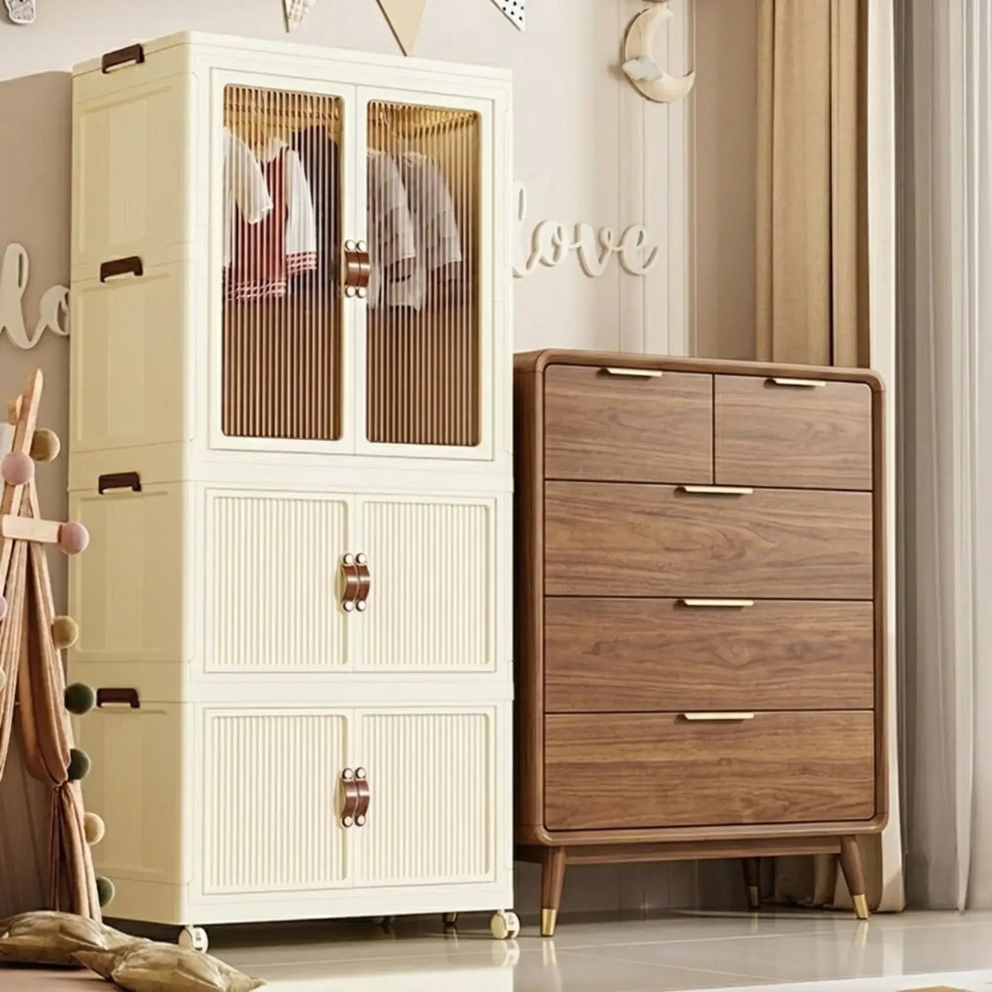 CARLA HOME 3 - Tier Foldable Wardrobe Cabinet - White - Plastic - Clothe Storage - Image 9