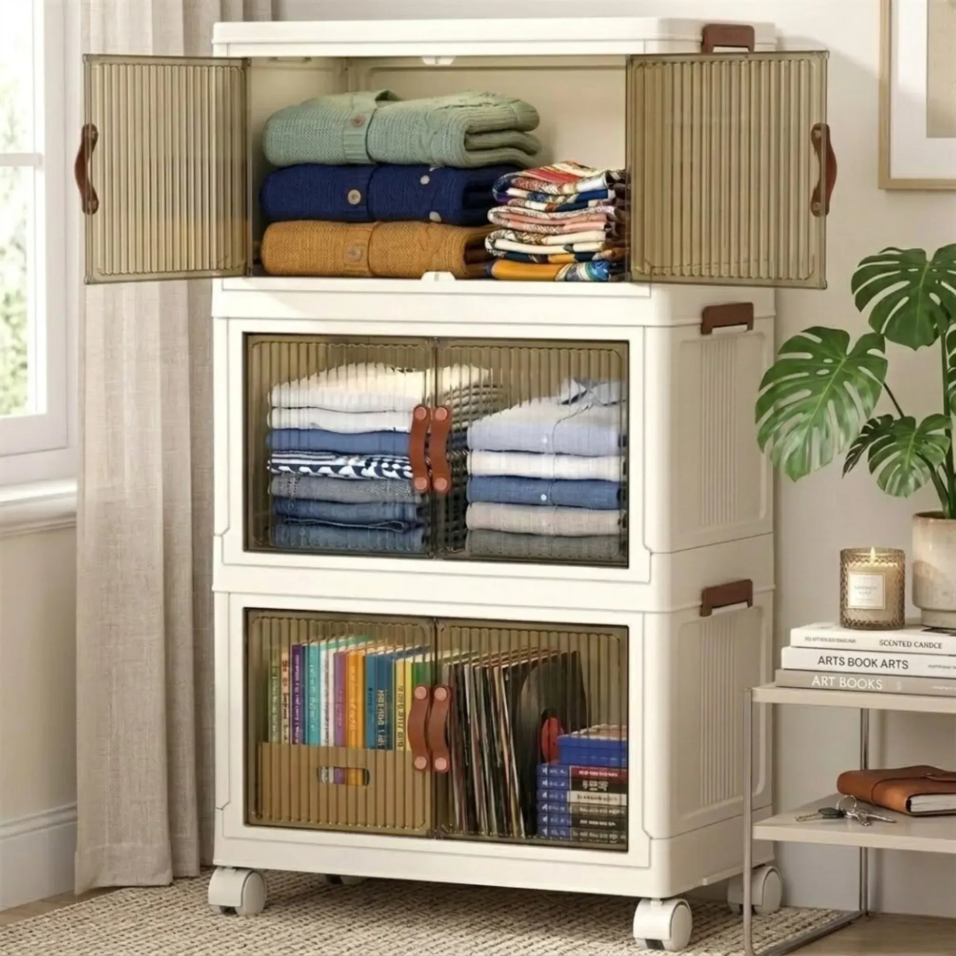 CARLA HOME 3 Tier Stackable Storage Cabinet with Wheels White - Storage Box - Plastic - Image 2