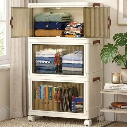 CARLA HOME 3 Tier Stackable Storage Cabinet with Wheels White - Storage Box - Plastic - Image 2
