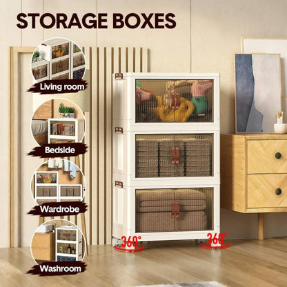 CARLA HOME 3 Tier Stackable Storage Cabinet with Wheels White - Storage Box - Plastic - Image 3