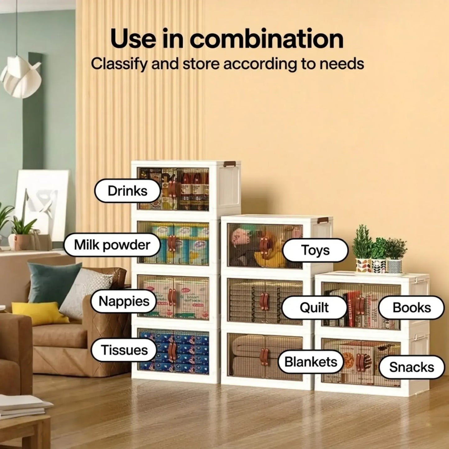 CARLA HOME 3 Tier Stackable Storage Cabinet with Wheels White - Storage Box - Plastic - Image 5
