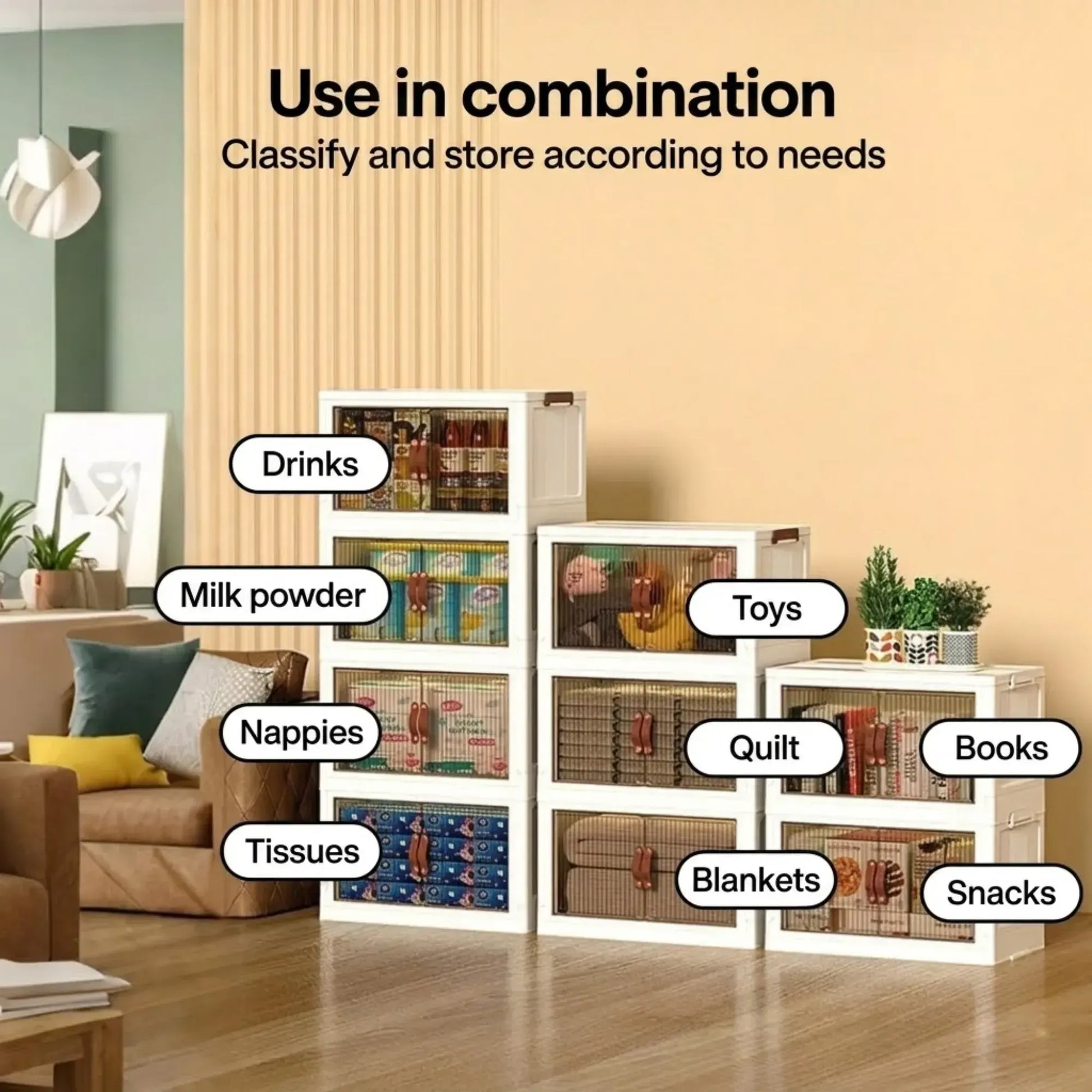 CARLA HOME 3 Tier Stackable Storage Cabinet with Wheels White - Storage Box - Plastic - Image 5