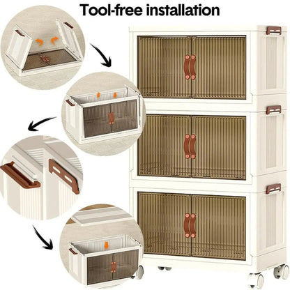 CARLA HOME 3 Tier Stackable Storage Cabinet with Wheels White - Storage Box - Plastic - Image 8