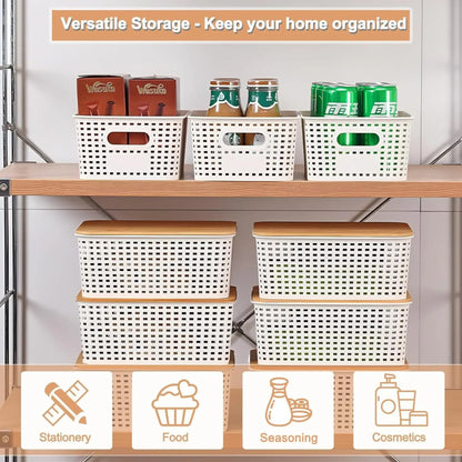 CARLA HOME Storage Bins with Bamboo Lids - 6 Pack - White - Plastic - Storage Bins 6 Pcs - Image 3
