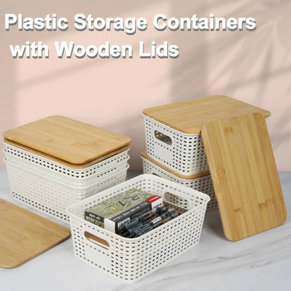 CARLA HOME Storage Bins with Bamboo Lids - 6 Pack - White - Plastic - Storage Bins 6 Pcs - Image 7