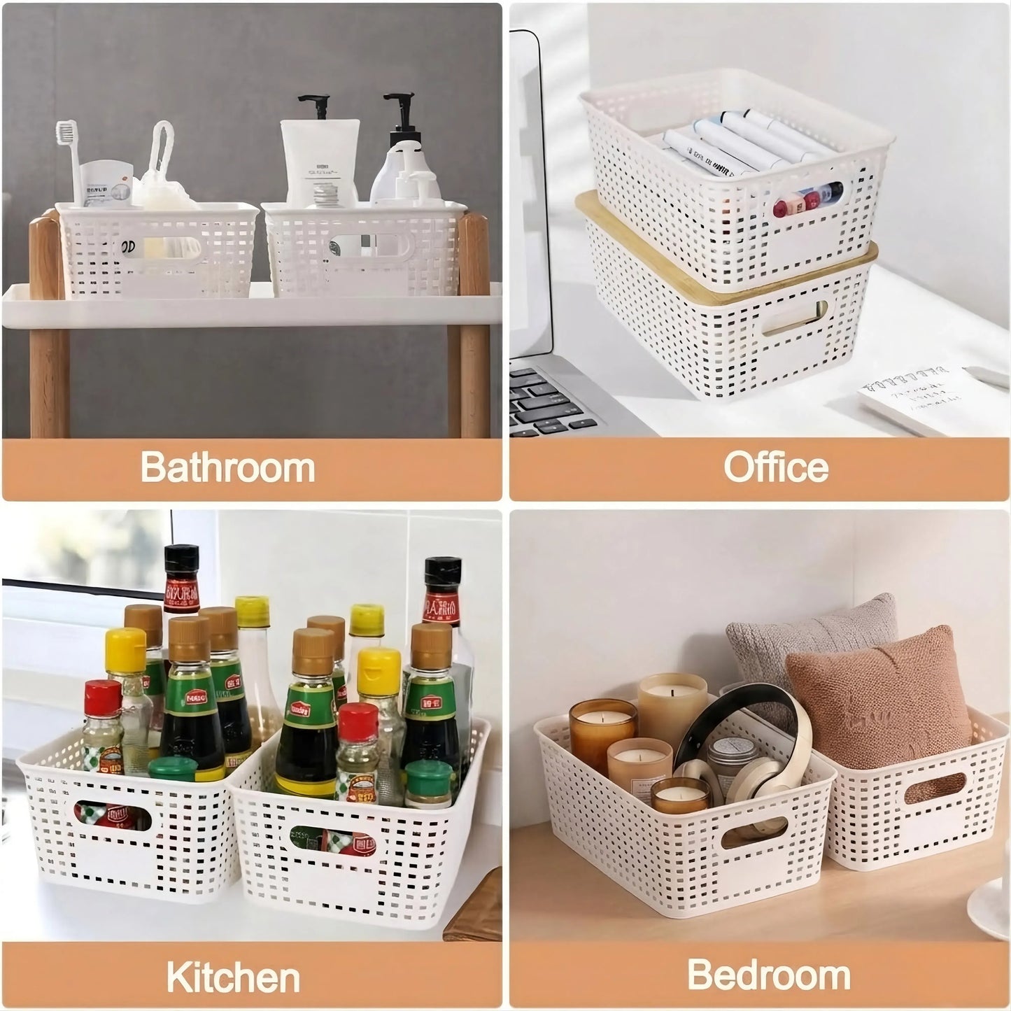 CARLA HOME Storage Bins with Bamboo Lids - 6 Pack - White - Plastic - Storage Bins 6 Pcs - Image 8