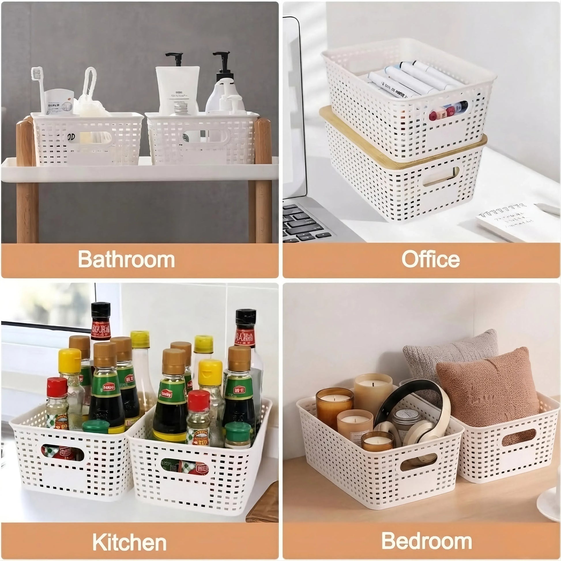 CARLA HOME Storage Bins with Bamboo Lids - 6 Pack - White - Plastic - Storage Bins 6 Pcs - Image 8