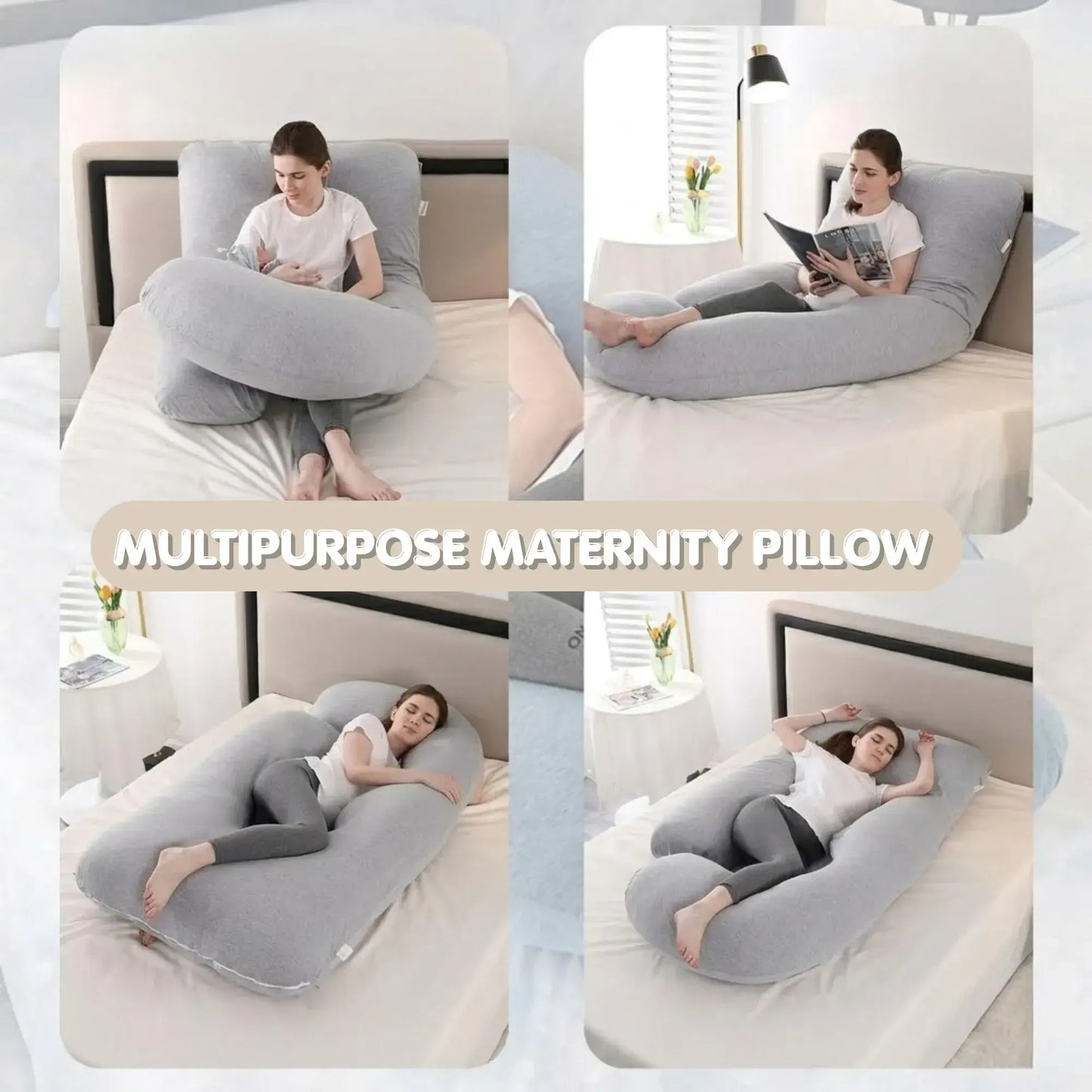 CARLA HOME U Shaped Pregnancy Pillow for Full Body Support Grey - Polyester - Full Body Pillow - Image 8