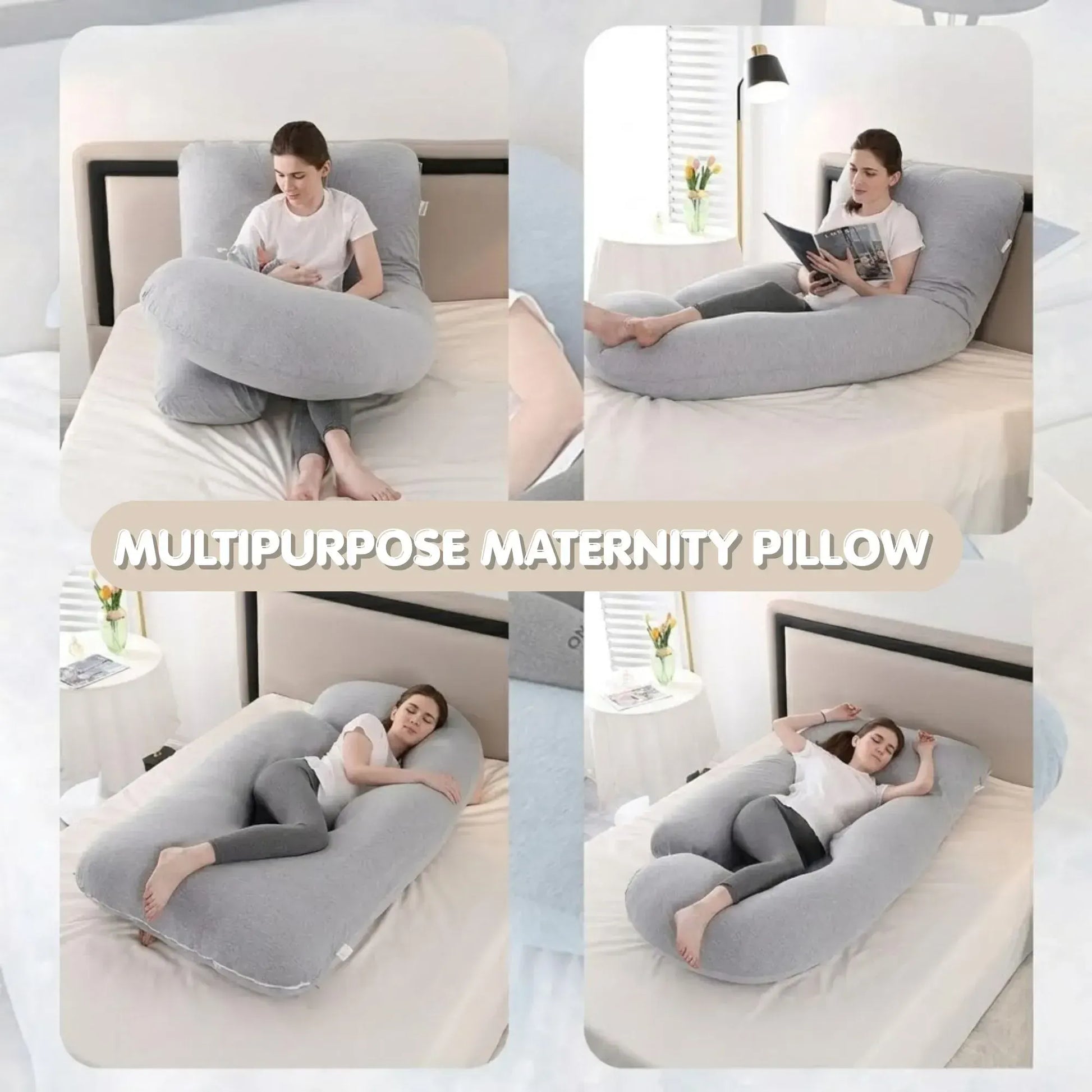 CARLA HOME U Shaped Pregnancy Pillow for Full Body Support Grey - Polyester - Full Body Pillow - Image 8