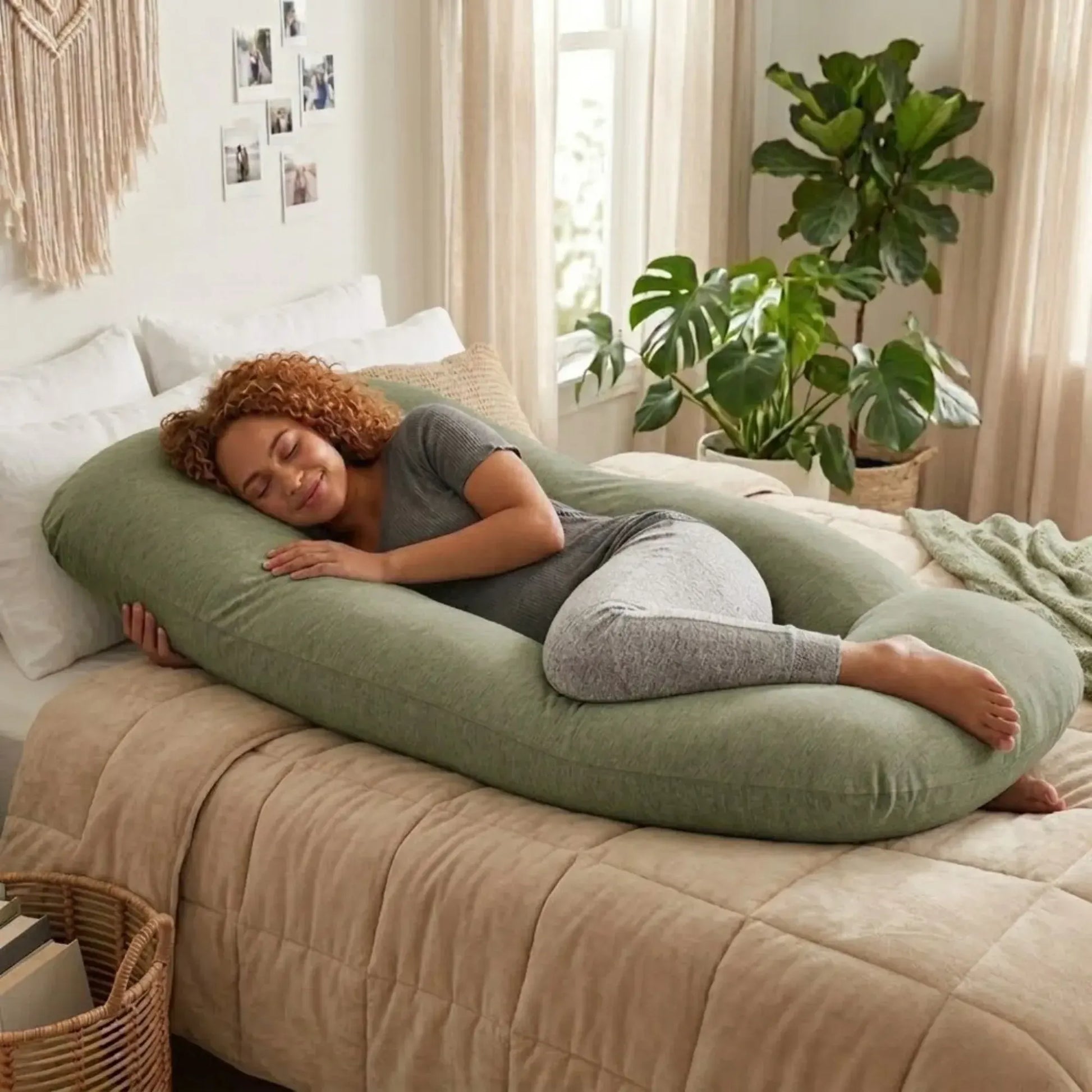 CARLA HOME U Shape Pregnancy Pillow Full Body Support - Green - Polyester - Full Body Pillow - Image 2