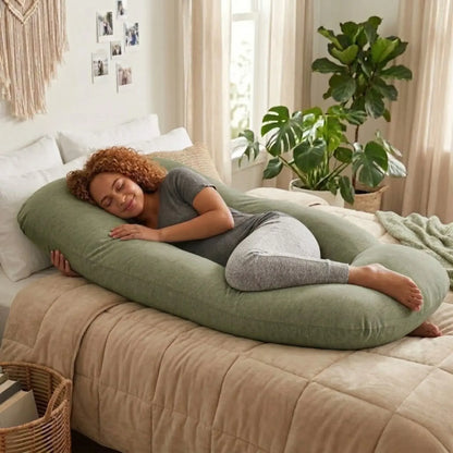 CARLA HOME U Shape Pregnancy Pillow Full Body Support - Green - Polyester - Full Body Pillow - Image 2