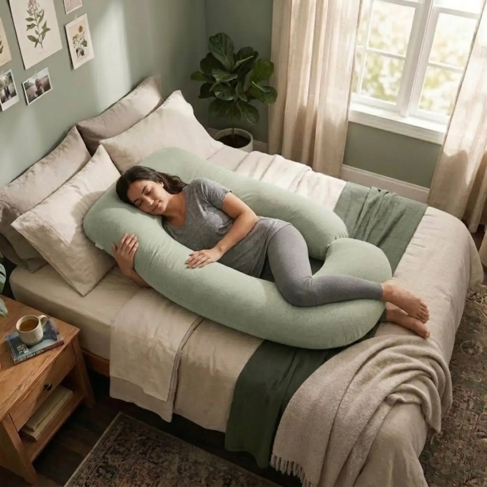 CARLA HOME U Shape Pregnancy Pillow Full Body Support - Green - Polyester - Full Body Pillow - Image 9