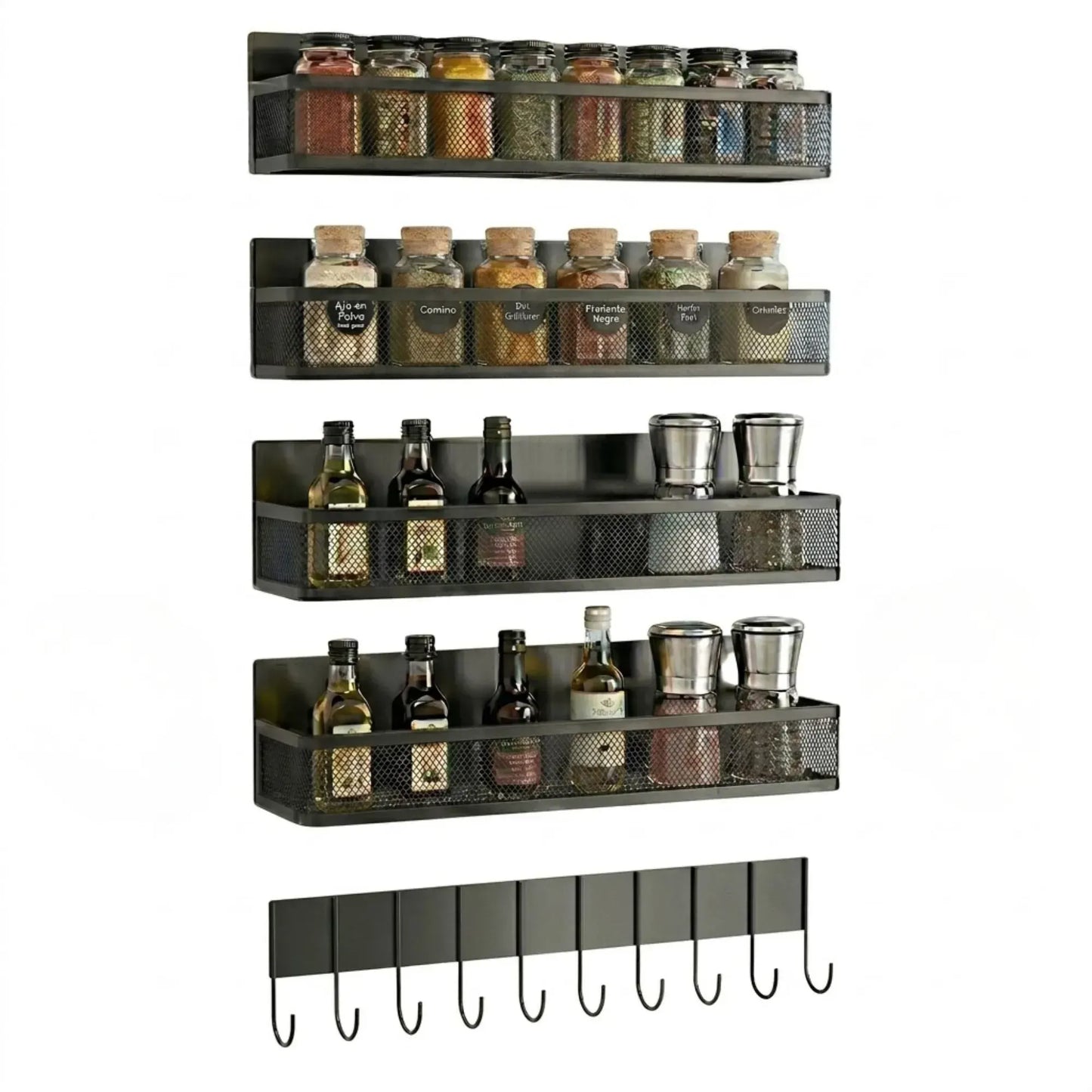 CARLA HOME 5 Pack Magnetic Spice Rack for Fridge Kitchen with Hook Bar