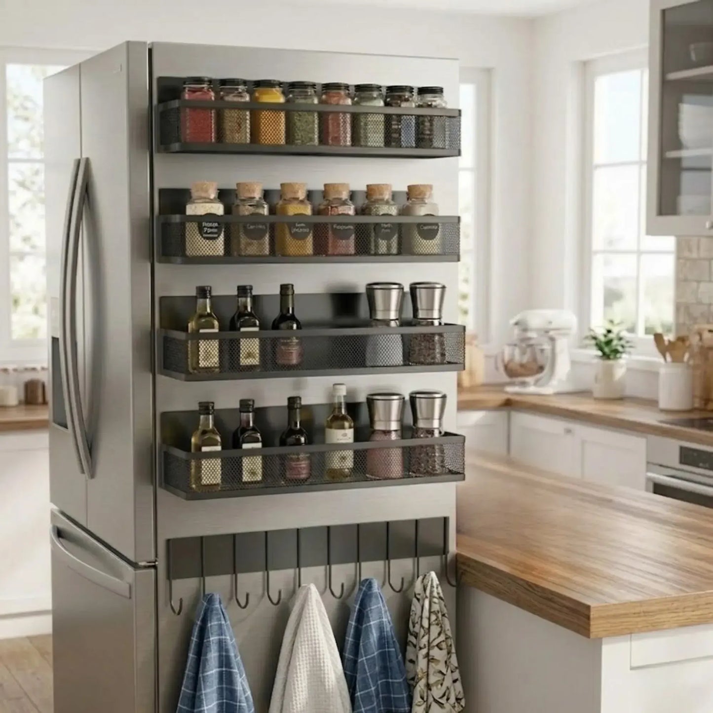 CARLA HOME 5 Pack Magnetic Spice Rack for Fridge Kitchen with Hook Bar - Image 2