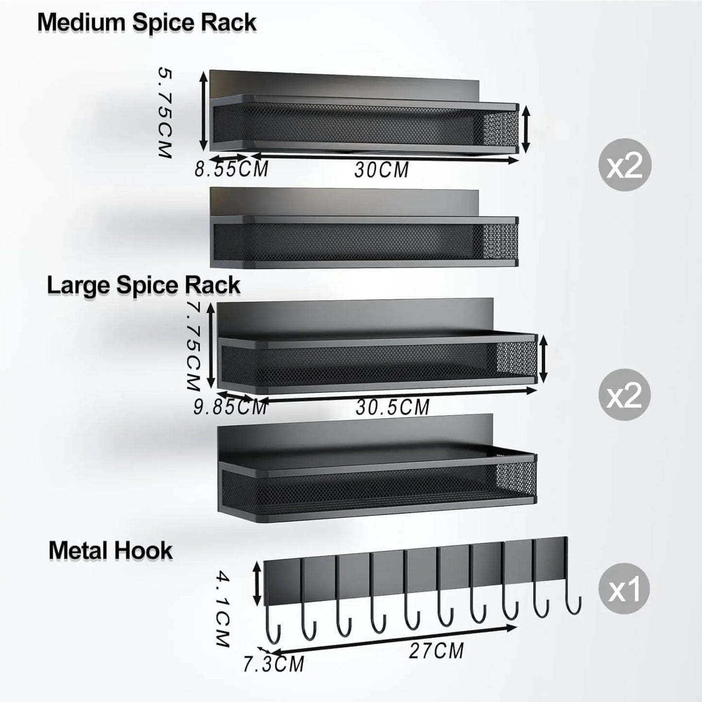 CARLA HOME 5 Pack Magnetic Spice Rack for Fridge Kitchen with Hook Bar - Image 4