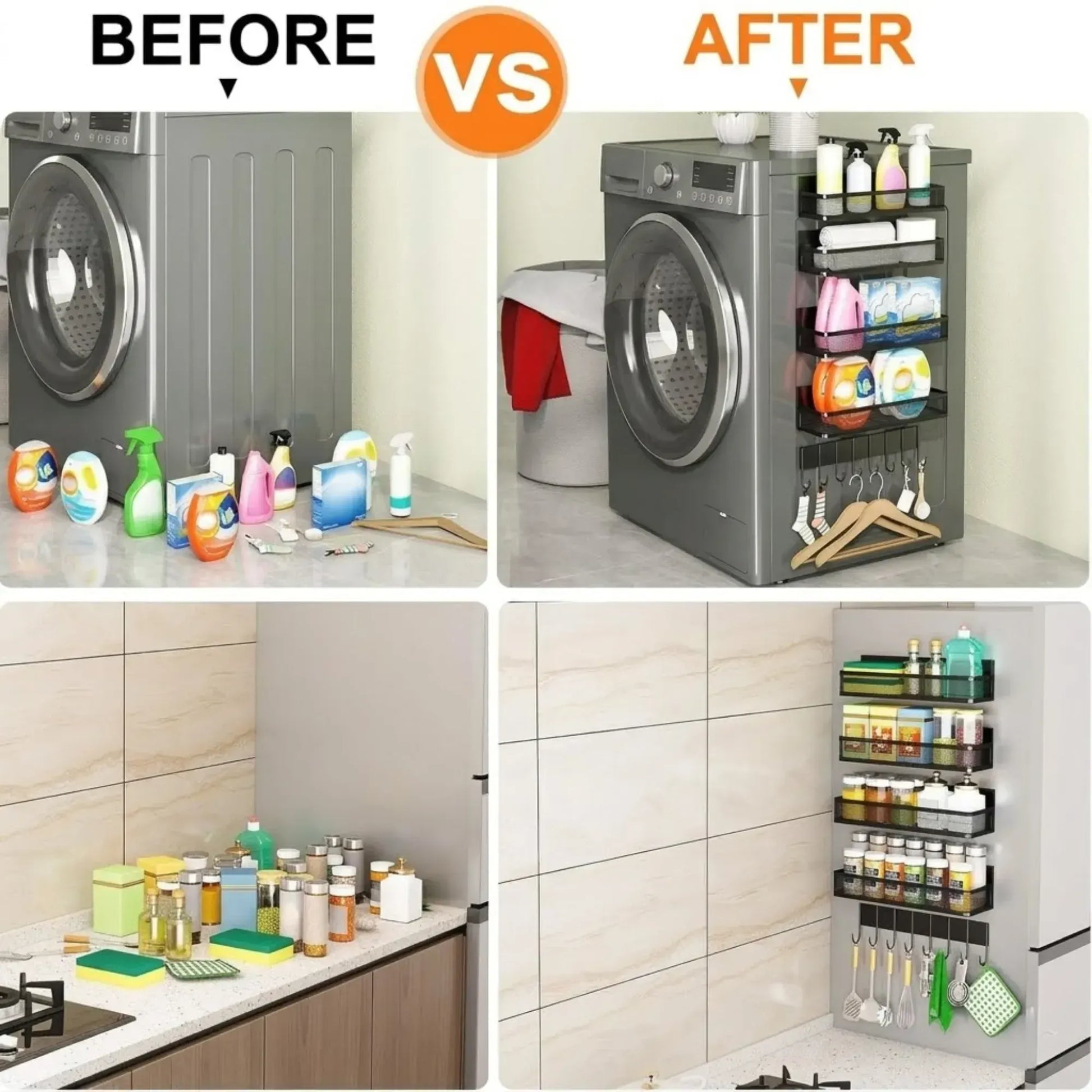 CARLA HOME 5 Pack Magnetic Spice Rack for Fridge Kitchen with Hook Bar - Image 5