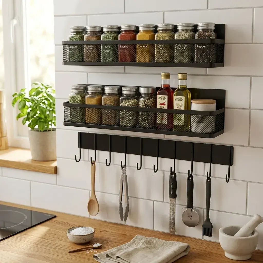 CARLA HOME 3 Pack Magnetic Spice Rack for Fridge Kitchen with Hook Bar - Image 2