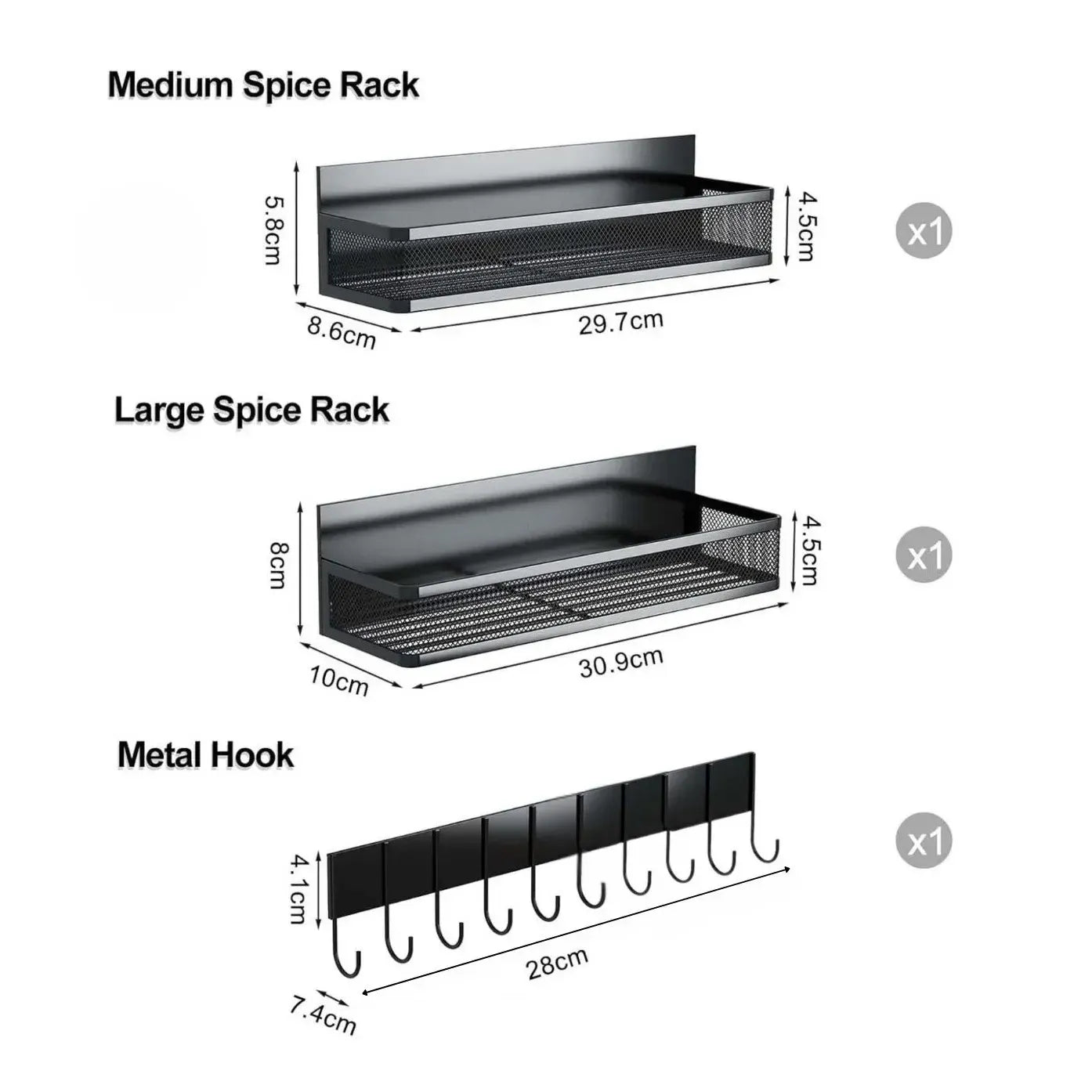 CARLA HOME 3 Pack Magnetic Spice Rack for Fridge Kitchen with Hook Bar - Image 4