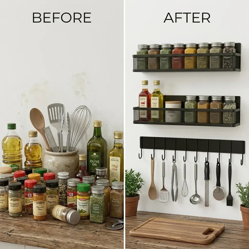 CARLA HOME 3 Pack Magnetic Spice Rack for Fridge Kitchen with Hook Bar - Image 5
