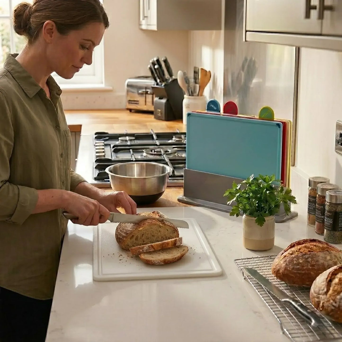 CARLA HOME 4 Pcs Colour Coded Cutting Board Set with Stand for Kitchen Organisation - Image 2