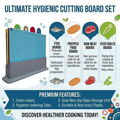 CARLA HOME 4 Pcs Colour Coded Cutting Board Set with Stand for Kitchen Organisation - Image 3